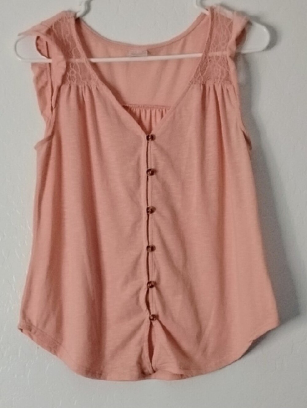 No Boundaries Peach Lace-Trim Button-Front Tank